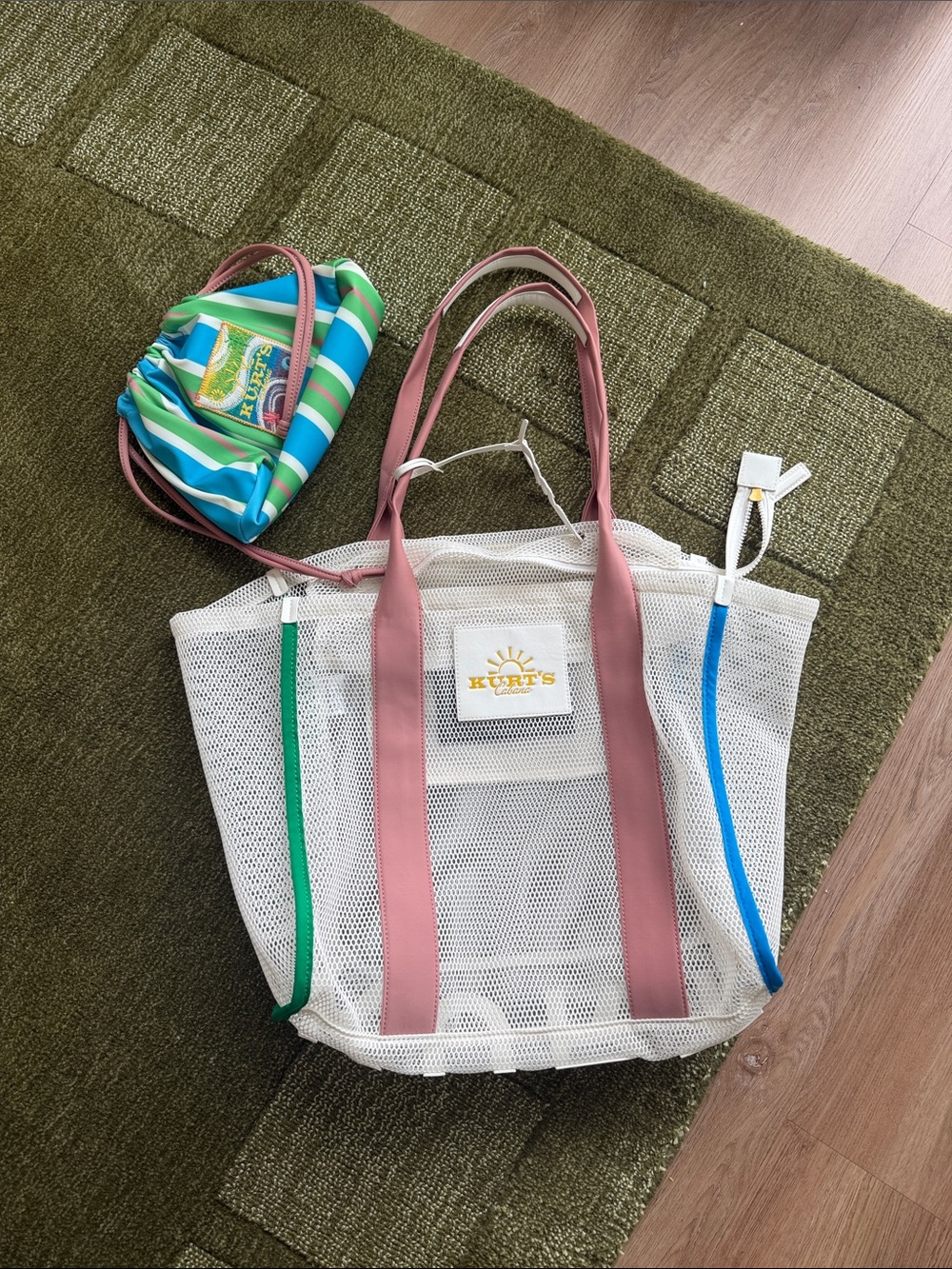 Kurt Geiger White Mesh Tote Bag with Pink Straps